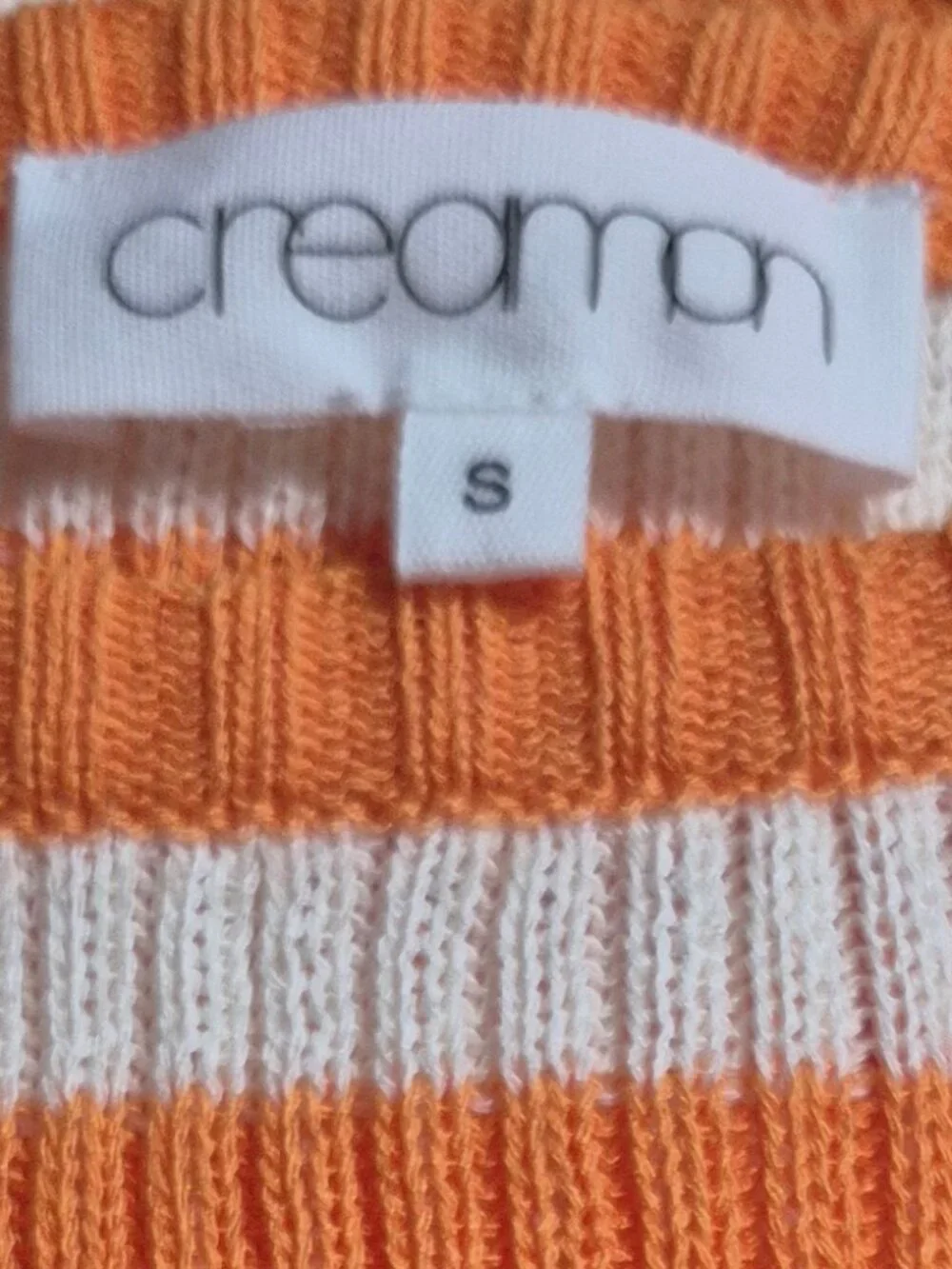 Women's Sweater and Skirt SET, Creamon. Small. orange/cream stripe.